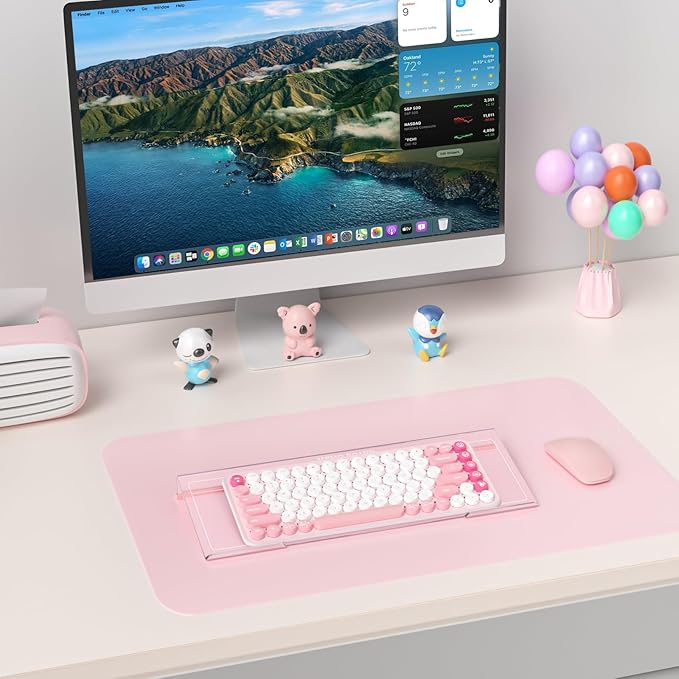 Ergonomic Computer Keyboard Stand - 17 Inch Clear Acrylic Keyboard Riser for Desk Tilted Keyboard Holder Tray with Memo Board & Pink Non-Slip Strip for Home Office Easy Typing & Working