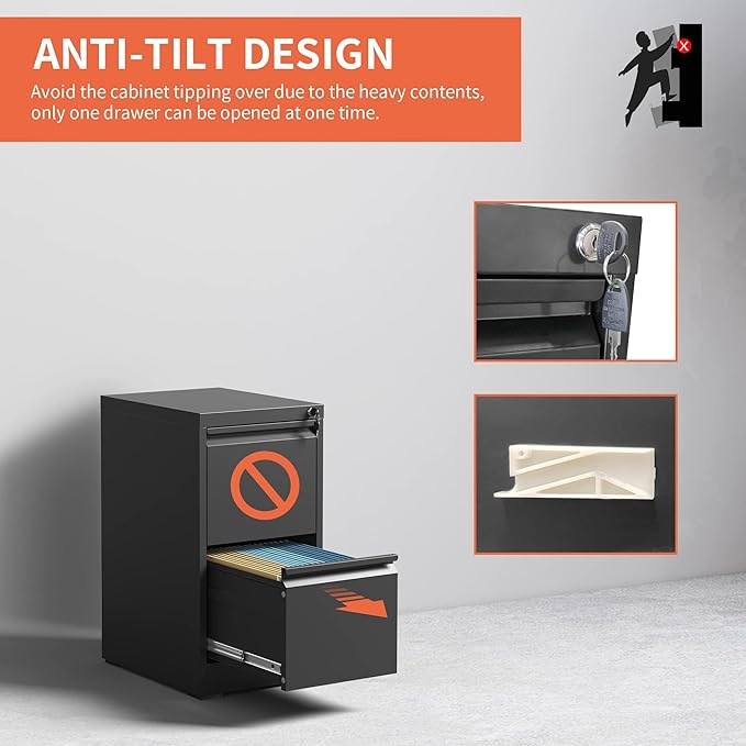 2 Drawer File Cabinet with Lock,Metal Filing Cabinets for Home Office,Steel Vertical File Cabinet,Heavy Duty Metal Storage Cabinet for A4/Letter/Legal Size Files,Assembly Required
