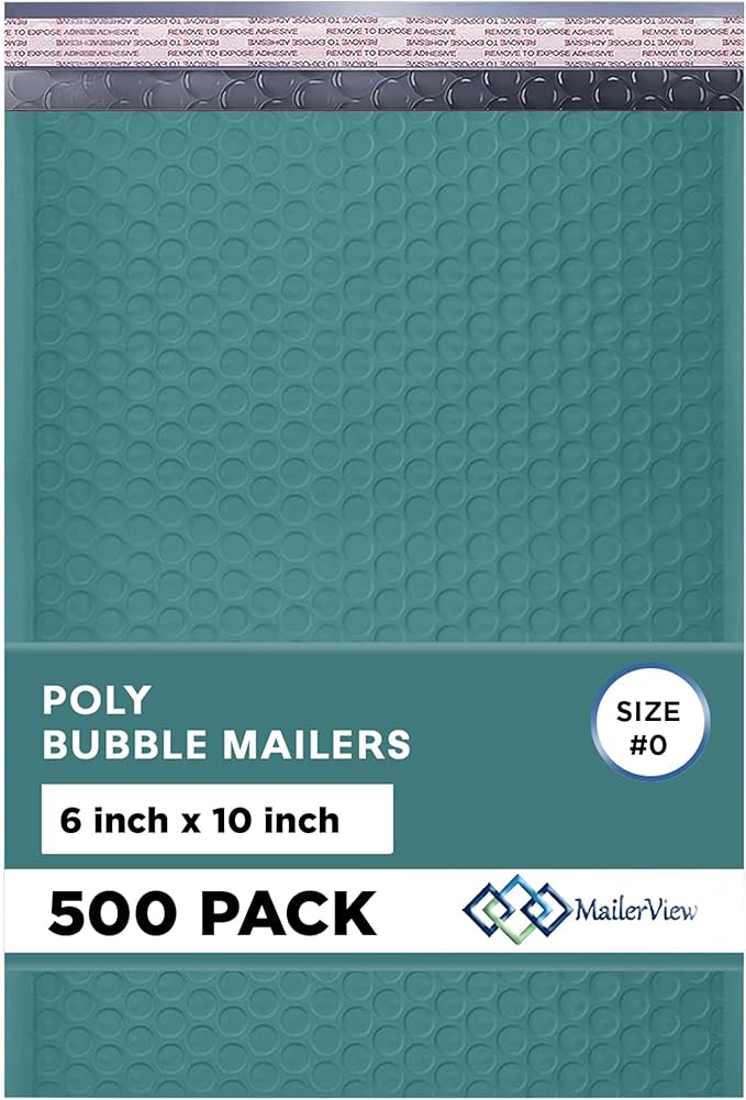 Green Small Poly Bubble Mailers 6x10 inch #0 | Self Seal Padded Envelopes | Cushioned Bubble Mailer | Usable Size 6x9 | WaterProof | Lightweight mailing Shipping Bags | 500 Pack Bulk
