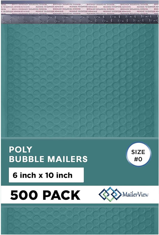 Green Small Poly Bubble Mailers 6x10 inch #0 | Self Seal Padded Envelopes | Cushioned Bubble Mailer | Usable Size 6x9 | WaterProof | Lightweight mailing Shipping Bags | 500 Pack Bulk