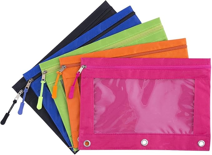 DoDoMagxanadu Binder Pencil Pouch with Zipper Pulls, Pencil Pouch for 3 Ring Binder Pencil Case with Clear Window Bluk 5 Pack for Office School Supplies