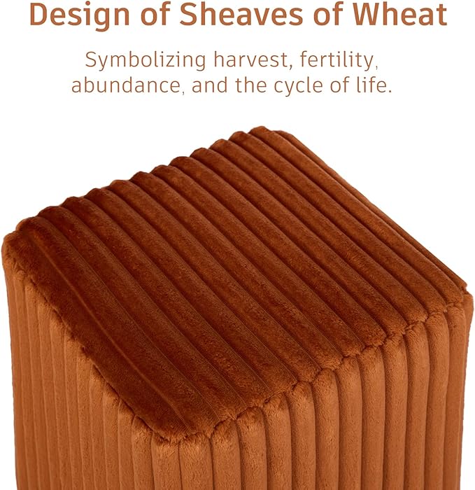 Modern Square Ottoman 2Pcs, Vertical Channel Tufted Foot Stool Ottoman, Velvet Upholstered Vanity Stool for Makeup, Bedroom, Living Room, Dark Orange