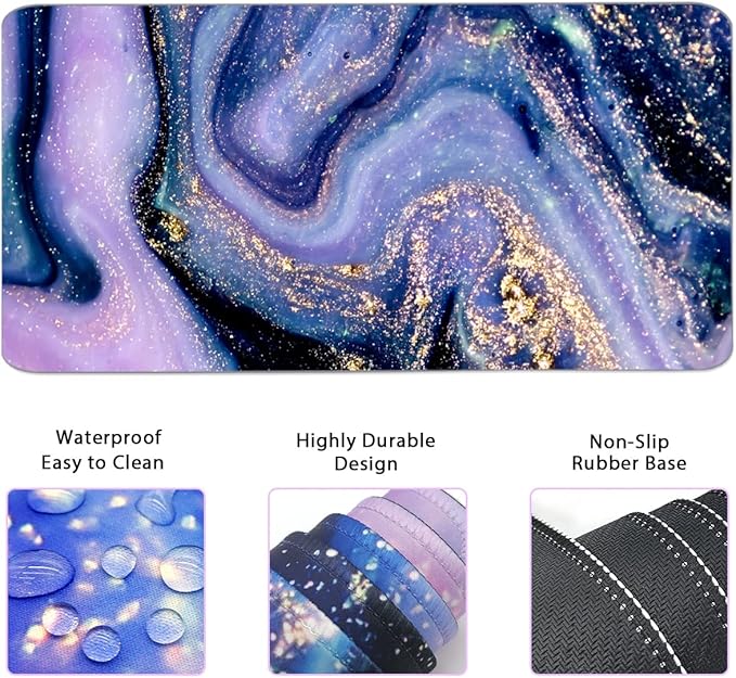 Keyboard Wrist Rest Large Mouse Pad Wrist Support for Computer, 4 in 1 Memory Foam Keyboard Pad Desk Mat Ergonomic Hand Rest Wrist Cushion for Home Office Gaming-Purple Marble