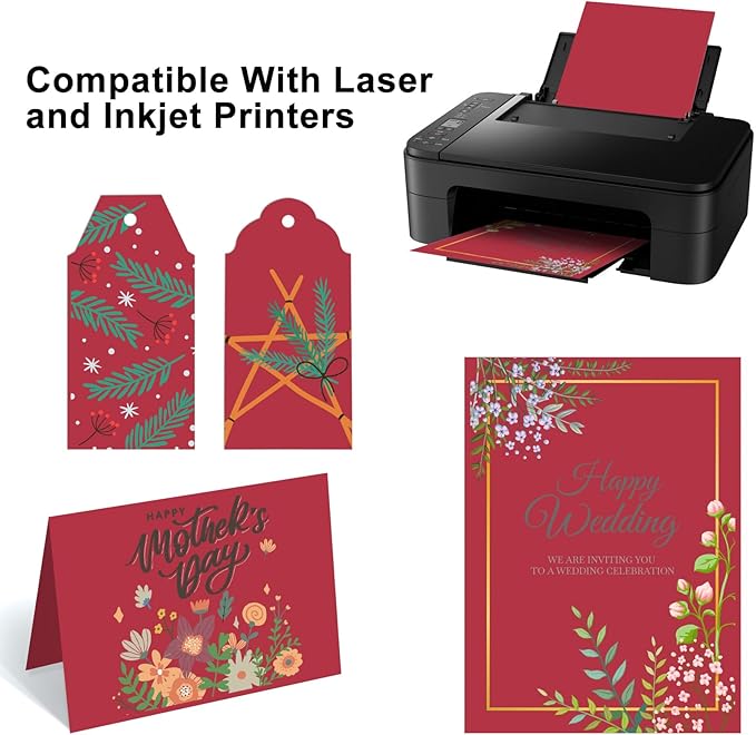 OcePor 50 Sheets Valentine's Day Red Cardstock Paper, Colored Printer Paper 8.5 x 11, Card Stock Thick Construction for Craft,Scrapbook，Office Printing, Invitations, Certificates，92 lb/250gsm