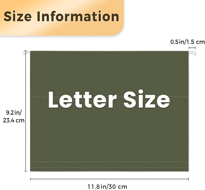 SUNEE Hanging File Folders, 6 Pack Letter Size Hanging File Folders with 1/5-Cut Tabs, Ideal for Home and Office Organization and Papers Classification,Green Colors