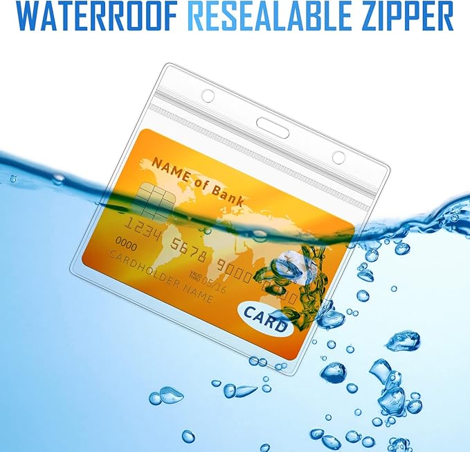 Eaasty 100 Pack Neck Hang Badge Holder with Labels, Clear Hanging Lanyard Style Name Badges Waterproof Name Tag Holders with Lanyard for Meeting Seminar Show Event and Conference