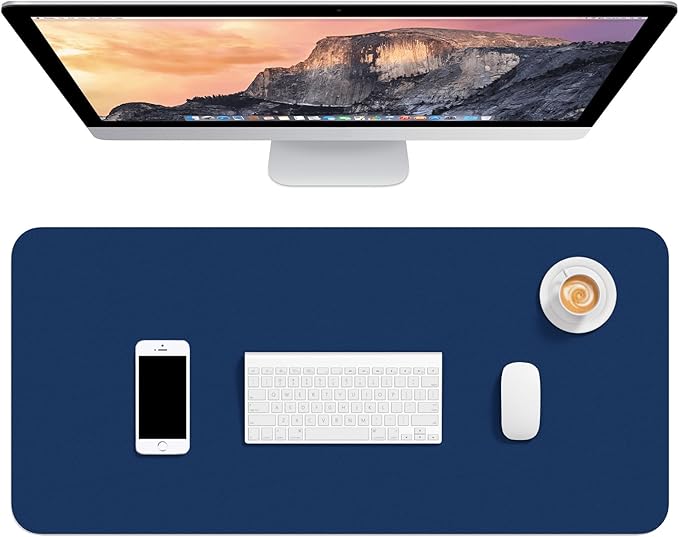 Hsurbtra Desk Pad, 30" x 14" PU Leather Desk Mat, XL Extended Mouse Pad, Waterproof Desktop Blotter Protector, Non-Slip Ultra Thin Large Laptop Keyboard Writing Mat for Office Home, Navy Blue
