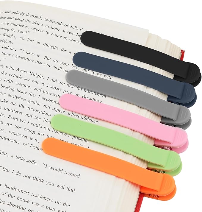SMUK 6 Pieces Smart Silicone Bookmark, Cute Automatic Book Marks for Men Book Lovers Women, Book Marker Book Page Clip Reading Accessories Gifts for Reading Lovers