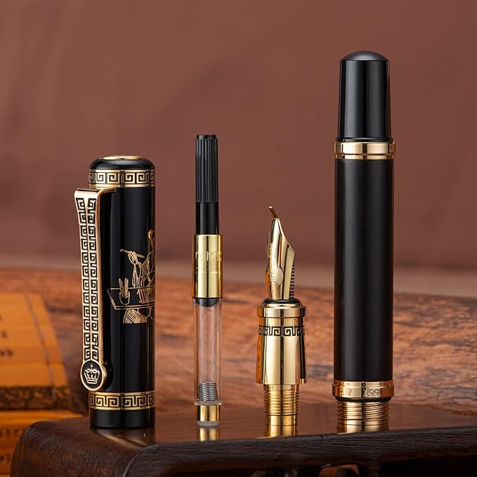 Lanxivi Duke Fude Pen Bent Nib Ebony, Sima Qian Memorial Fountain Pen Medium to Broad Art Drawing Calligraphy Handwriting Pen