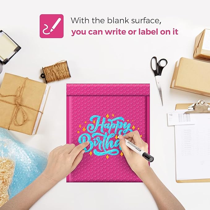 Fuxury Bubble Mailer 8.5x12 Inch 250 Pack Self-Seal Adhesive Padded Envelopes Bulk, Water Resistant Padded Mailers for Mailing,Packaging,Small Business,Shipping, Hot Pink #2