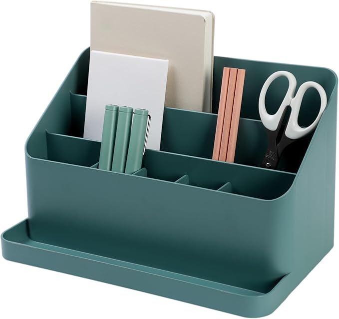 BLUE GINKGO Desk Organizer – Korean-Made Office Storage for Pens, Notes, Mail, and Supplies (Green)