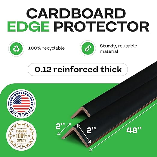 IDL Packaging Cardboard Edge Protectors 2" x 2" x 48", Black, Pack of 50 - V-Board Reinforced Cardboard Corners for Shipping - Kraft Cardboard Corners for Packing - Moving Corner Protectors