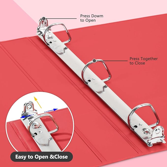 ViVin Durable 1 Inch D Ring Binders, 3 Ring Binders with 2 Pockets, Hold 225 Sheets of US Letter Size Paper - 6 Pack (Assorted)