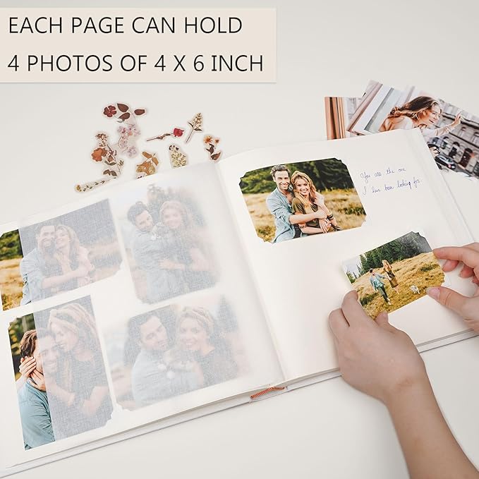 Vienrose Premium Scrapbook Photo Album with Writing Space 12"x12", DIY Scrapbook Album with 60 Pages, Large Photo Book for Baby Family Travel Vacation, White