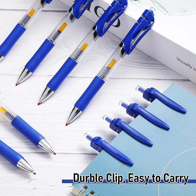 Spakon 200 Pieces Gel Pens Bulk Retractable Ink Ballpoint Pen Bulk Rolling Ball Medium Point 0.5mm Ballpoints with Soft Grip for Journal Writing Office Home(Blue)