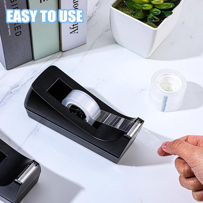 8 Pack Desktop Tape Dispenser Non Skid Base with Invisible Tape Refills Bulk Weighted Roll Dispenser for Office Home School