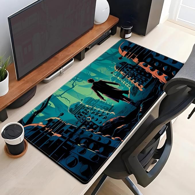 Adventure Anime Desk Pad Mat Game Playmat Black Mousepad Gaming Green Desk Mat, Desk Pad for Keyboard and Mouse Keyboard Dad Stitched Edges Non-Slip Rubber Deskpad, 31.5" X 15.8"