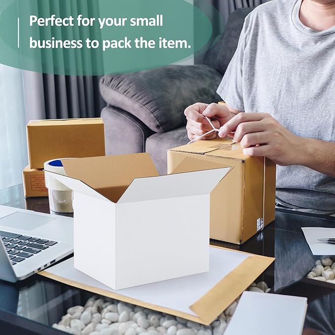 Eupako 8x6x6-Small-Shipping-Boxes-30-Pack-White-Corrugated-Box-Mailers, Cardboard Boxes for Packaging Small Business, Mailing