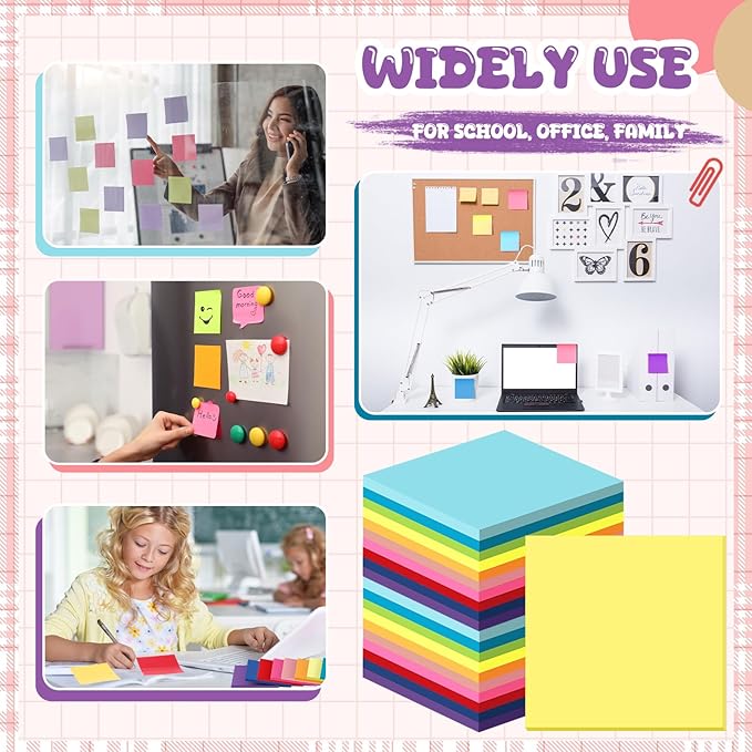Zubebe 200 Pads Sticky Notes Bulk, Bright Colors Notepads Self Stick Note Square Memo Post Sticky for Office School, 45 Sheets/pad(3 × 3 Inch)