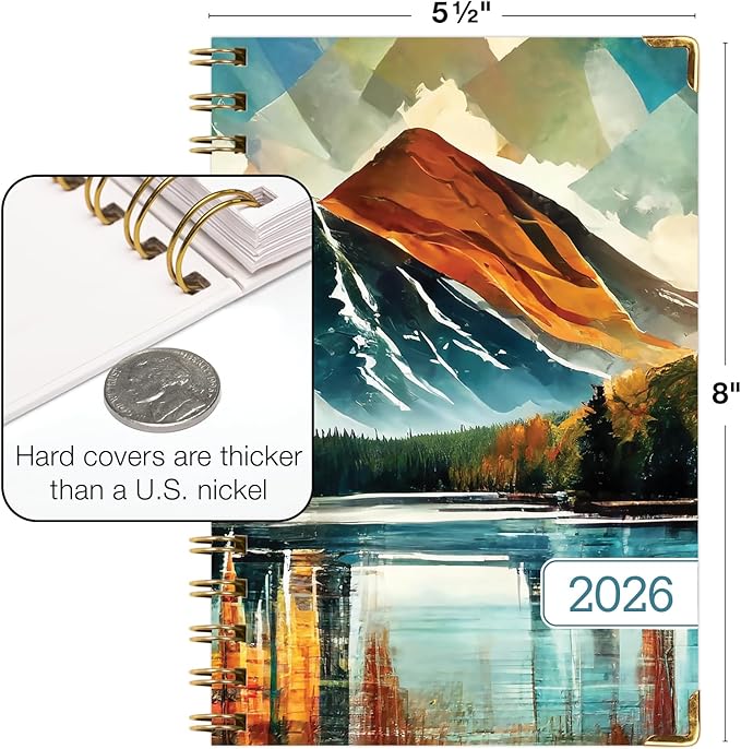 HARDCOVER 2026 Planner, 5.5"x8": 14 Months (November 2025 - December 2026), Daily Weekly Monthly Planner, Yearly Agenda, Bookmark, Pocket Folder and Sticky Note Set (Lake View)
