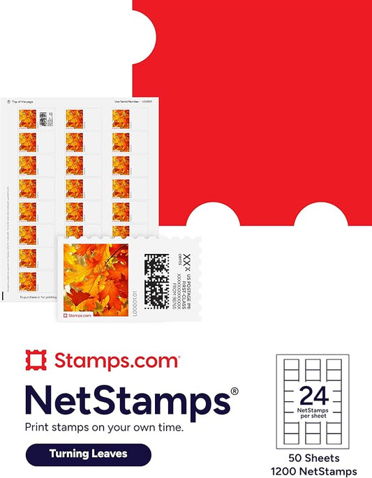 Turning Leaves NetStamps 1200-Pack (50 Sheets) Printable Postage Labels (Stamps.com Subscription Required) - Print Approved Postage - Inkjet & Laser Printers - Business, Personal, Home