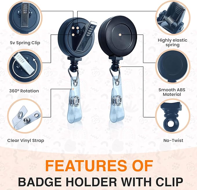 25 Pack Badge Reels Retractable Badge Holder with Clip, Id Clips for Badges, Id Badge Reel, Retractable Id Badge Clip with Clear Vinyl Strap & Alligator Swivel, No Twist Dispenser (Black)