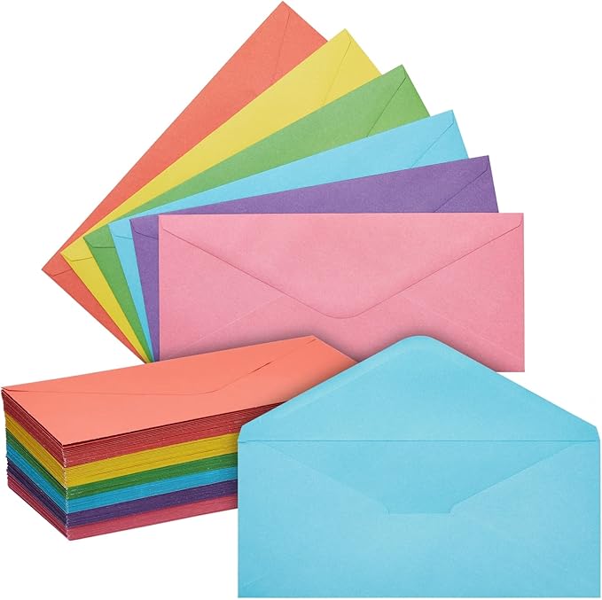 Sustainable Greetings Business Mailing Envelopes - Assorted Color Envelopes - Gummed V-Flap Seal - High-Volume Bulk Office Supply - 4.125 x 9.5 in, Pack of 120, Multicolored