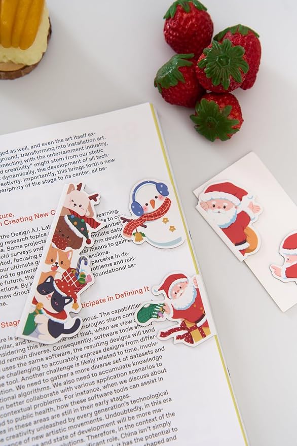 5pcs/Set Cute Magnetic Bookmark, Funny Peeping Santa Claus Kawaii Animals Book Marker Clip for Teachers, Students, Book Lovers Christmas Gifts, Printing on 2 Side (Santa Claus)