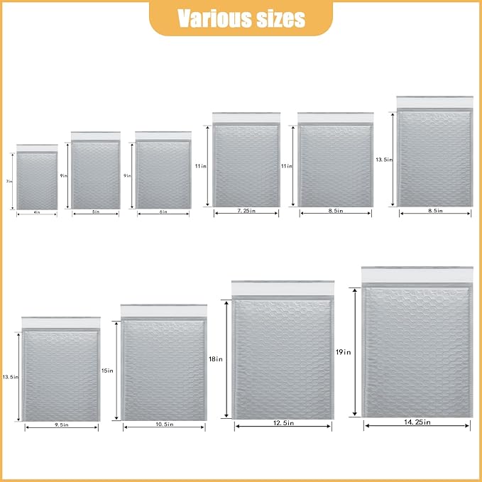 8.5in x 13.5in Bubble Mailer, Gray Poly Mailer, Padded Envelope, Shipping Envelope, Waterproof, Self-Sealing, For Small Business, Shipping, Mailing, Boutique Packaging(10PCS)