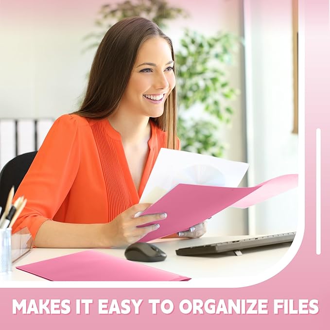Henoyso 36 Pcs Plastic Folders with Clear Front Pockets Heavy Duty File Folders with 2 Pockets and Card Slot for Student Communication School Office Presentation Report (Pink)
