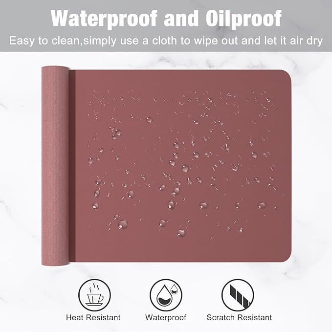 Hsurbtra Desk Pad, 23.6" x 13.8" PU Leather Desk Mat, M Extended Mouse Pad, Waterproof Desktop Blotter Protector, Non-Slip Ultra Thin Small Laptop Keyboard Writing Mat for Office Home, Brick Red