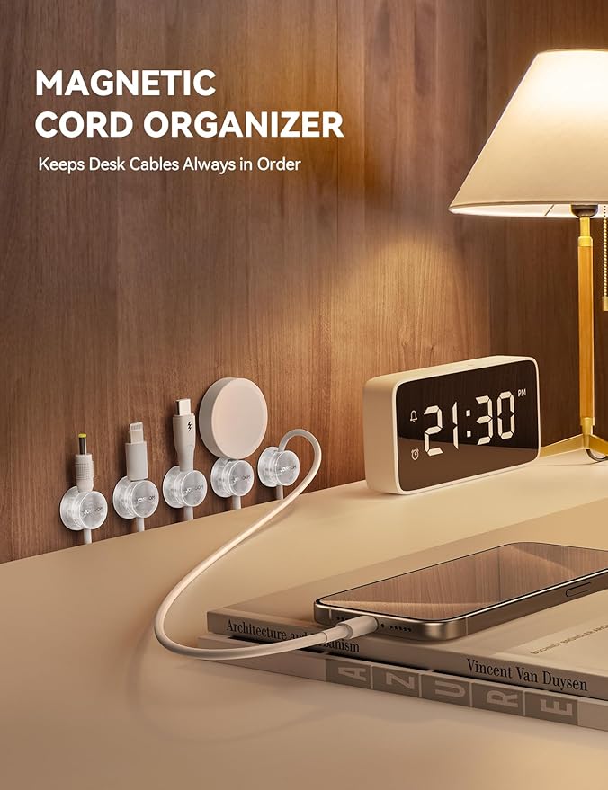9 Pack Cable Management Cord Holder Organizer, JOYROOM Magnetic Cable Clips Adhesive Wire Keeper, Under Desk Cord Hider for Bedside Nightstand Table Desktop USB Wall Car Office Workspace Accessories