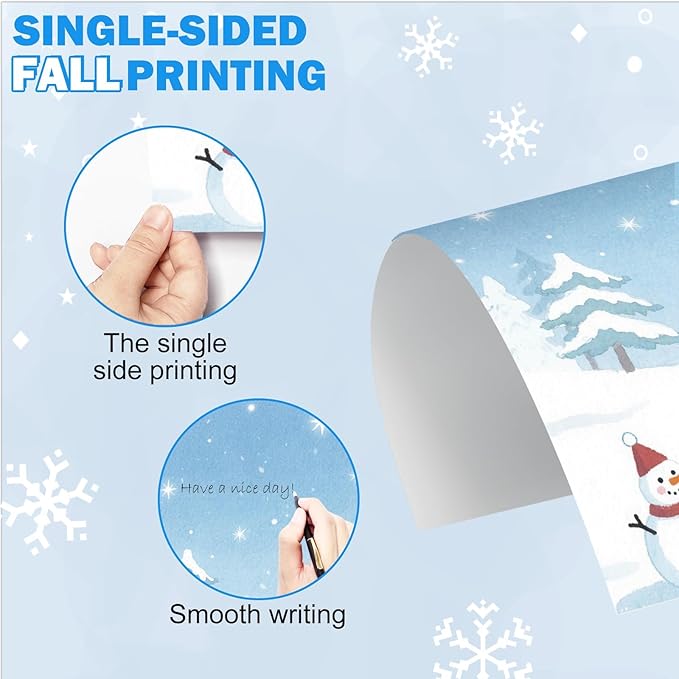 250Pcs Christmas Winter Stationery Paper and Envelope Set with 100 Letterhead Papers and 50 Envelopes,10 Design for Letter Writing Invitations Computer Holidays Party Notes, 8.5x11 Inch-Snowman