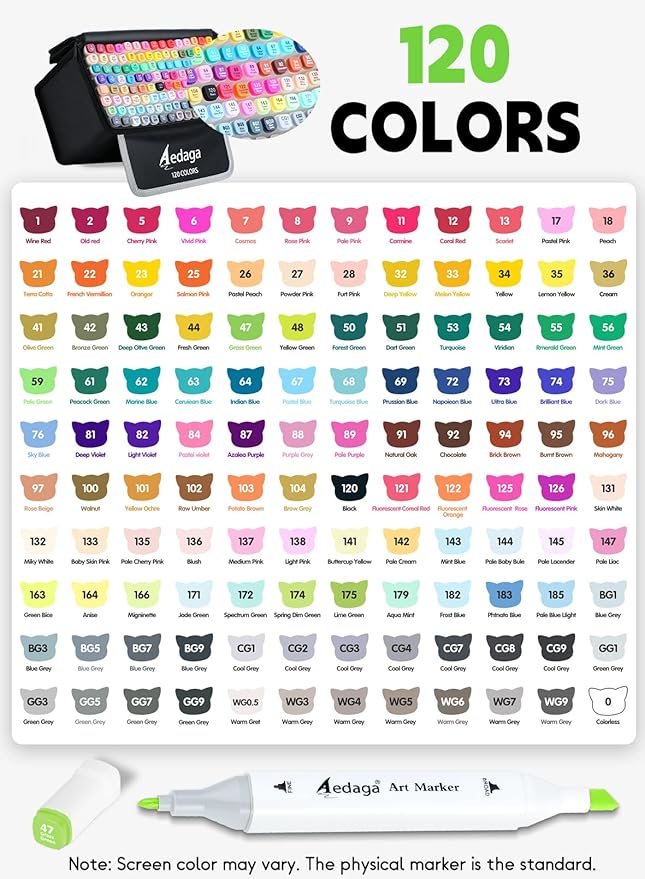 120 Colors Alcohol Markers with Free App, Dual Tip Art Marker with Kickstand Case for Artists Adults and Kids. Alcohol Based Markers for Coloring Painting Sketching and Drawing, Great Gift