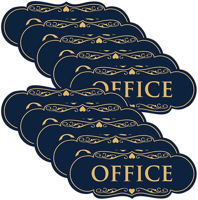 All Quality Designer Office Sign | Easy Installation - Blue/Gold - Large (10 Pack)