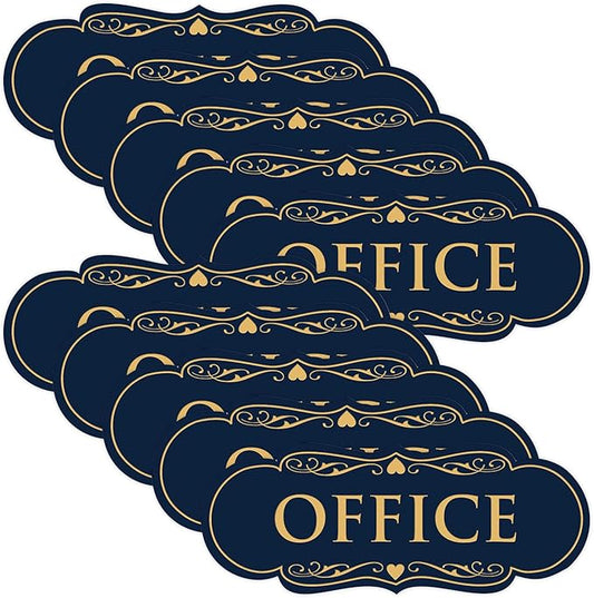All Quality Designer Office Sign | Easy Installation - Blue/Gold - Medium (10 Pack)