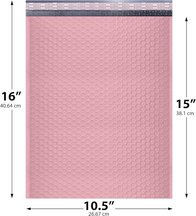 Light Pink 10.5x16 Inch Large Poly Bubble Mailers #5 | Padded Envelopes with Self Seal | Air Lined Cushioned Bubble Mailer | Usable Size 10.5x15 | 200 Pack Bulk | Lightweight shipping Bags