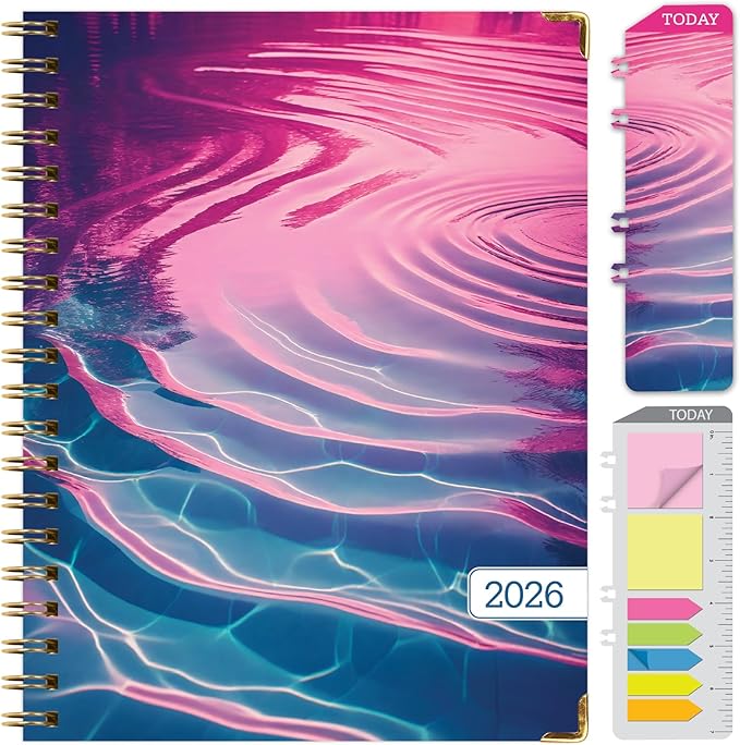HARDCOVER 2026 Planner, 8.5"x11": 14 Months (November 2025 - December 2026), Daily Weekly Monthly Planner, Yearly Agenda, Bookmark, Pocket Folder and Sticky Note Set (Summer Bliss)
