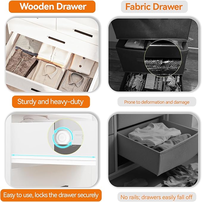 47.3" Tall Dresser for Bedroom Chests of Drawers with Charging Station 7 Drawer Dressers with Metal Slide Rail Modern Wood Closet Organizer with Large Storage for Home Office Entryway