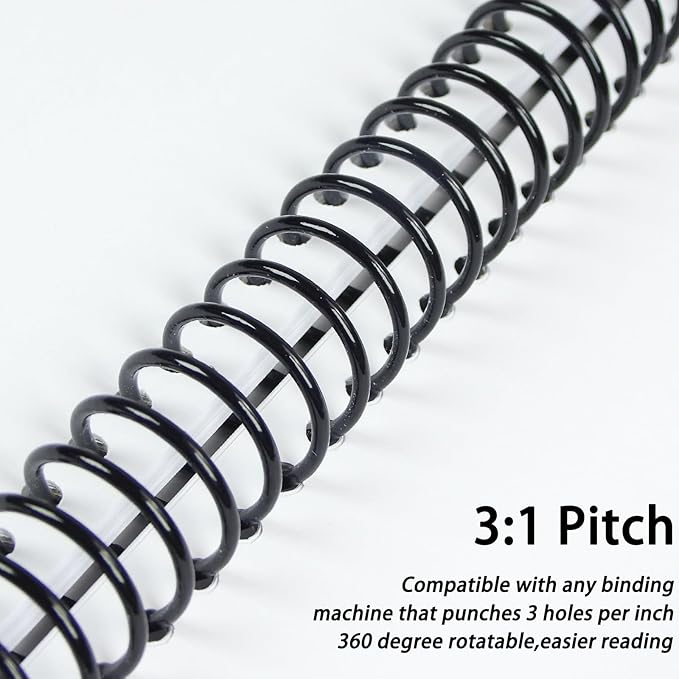 Rayson 31.8mm Plastic Spiral Coil Binding 3:1 Pitch, 1-1/4 inch, 280 Sheets Capacity Black Coil Binding Spines - Versatile for Office and Educational Tasks, Pack of 50