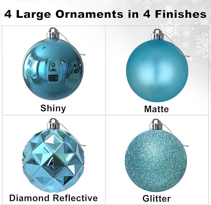 Baby Blue 4.0" Large Christmas Balls - Christmas Tree Decoration Ornaments Shatterproof Hanging Balls for Birthday Halloween Holiday Wedding Decorations Set of 4pcs
