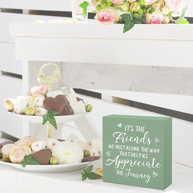 Sage Green Office Desk Accessories Decor Sign Sage Green Gifts for Best Friends Friendship Quotes Gifts for Women Friends Friendship Wooden Box Sign Desktop Decorations