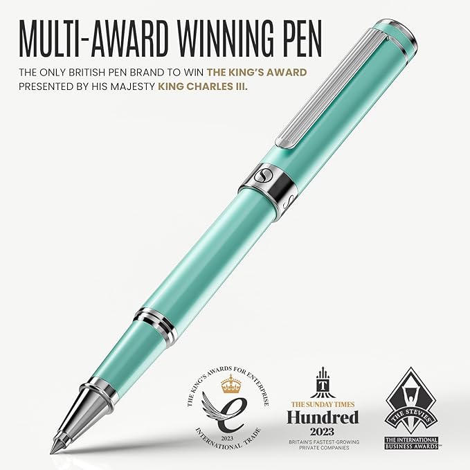 Scriveiner Mint Green Rollerball Pen - Stunning Luxury Pen With Chrome Finish, Schmidt Ink Refill, Best Roller Ball Gift Set for Men & Women, Professional, Executive Office, Nice Pens