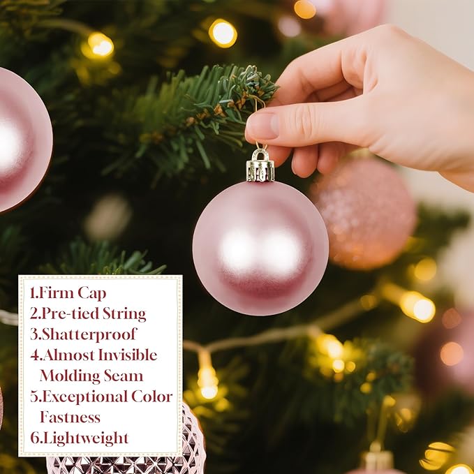 Christmas Tree Decorations Ornament Set, 60ct 2.36 Inches Pink Shatterproof Christmas Ball Ornaments, Hanging Ball for Xmas Holiday Wedding Party Decor