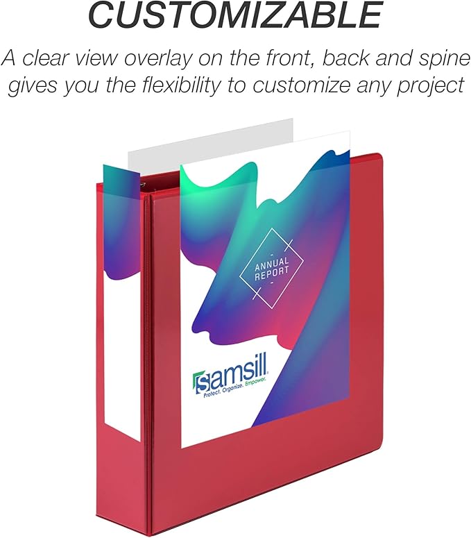 Samsill Durable 2 inch 3 Ring Binder, Made in USA, D Ring Binder, FSC 100% Recycled Chipboard, Red, 4 Pack