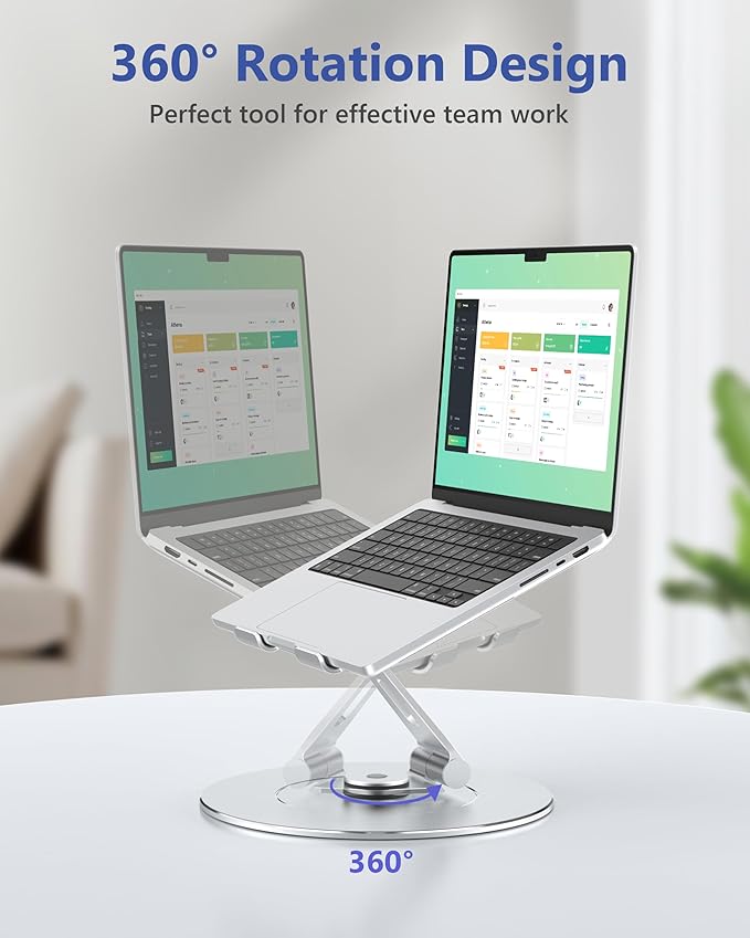 High-End Laptop Stand for Desk with 360 Rotating Base, Ergonomic Protable Laptop Riser for Collaborative Work, Aluinum Computer Notebook Stand Holder for MacBook Air Pro, Dell, XPS, HP up to 17 Inches