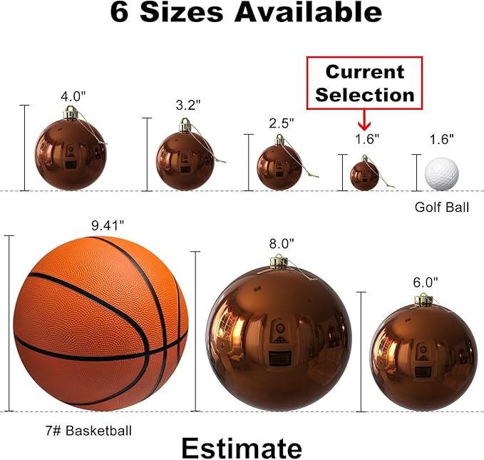 Bronze 1.6" Small Christmas Balls Christmas Tree Decoration Ornaments Shatterproof Hanging Balls for Birthday Halloween Holiday Wedding Decorations Set of 24pcs