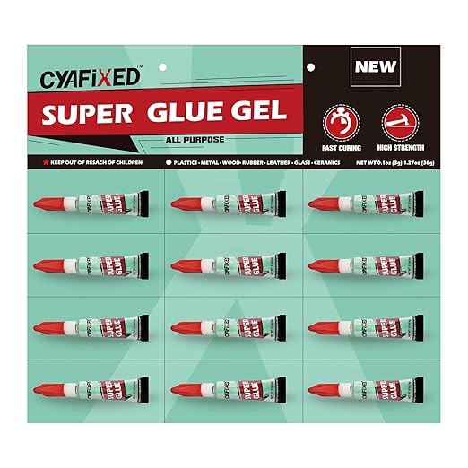 Super Glue Gel 3 Gram (Pack of 12), Clear Instant CA Glue Multipack for Plastic Ceramic Glass, Strong All Purpose Single Use Cyanoacrylate Adhesive for Metal Wood Shoe Aquarium Rubber Leather Craft