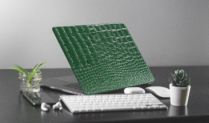 KEROM Compatible with Crocodile MacBook Air 13 Inch Case 2025-2022 M4 M3 M2 A3240 A3113 A2681, Textured Elegant Luxury Aligator Skin Snakeskin PU Leather Hardshell Case & Keyboard Cover, Emerald Green