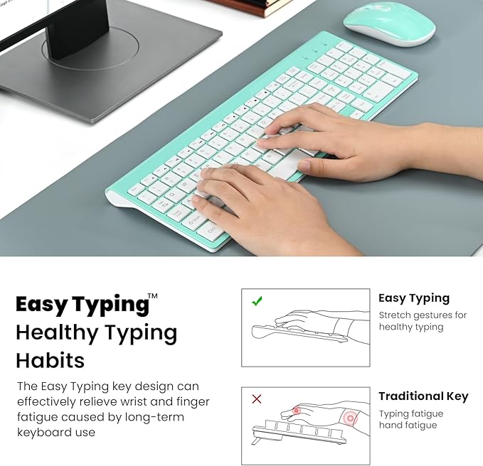 cimetech Wireless Keyboard and Mouse Combo, Compact Full Size Wireless Keyboard and Mouse Set 2.4G Ultra-Thin Sleek Design for Windows, Computer, Desktop, PC, Notebook, Laptop - Blue